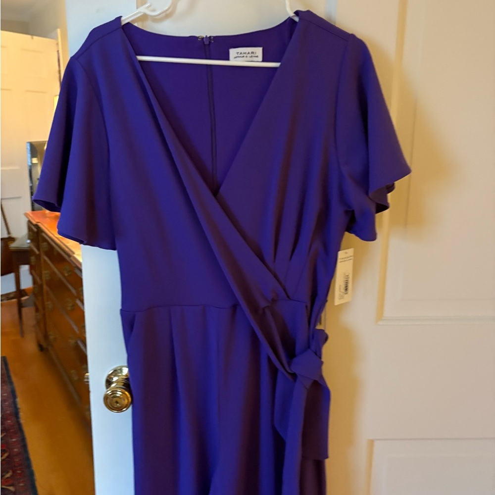 Tahari Purple Wrap-Style Jumpsuit with Tie-Waist new with tags